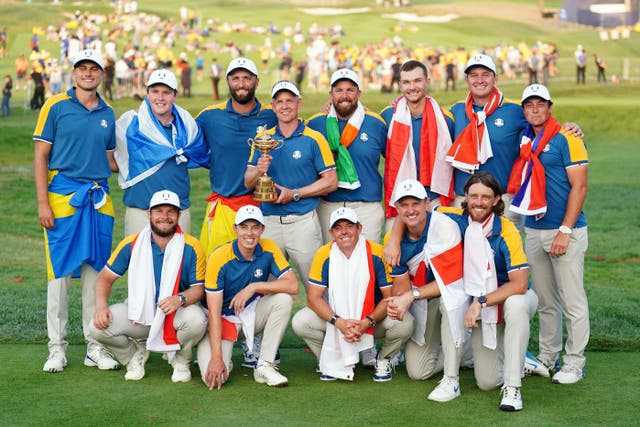 Luke Donald (centre) led Europe to Ryder Cup victory on Sunday (Mike Egerton/PA)