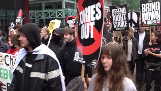 <p>Protesters march through Manchester as Conservative Party annual conference begins.</p>