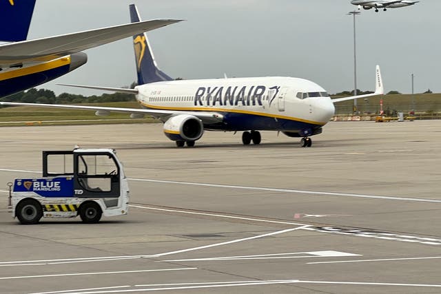 <p>Busy base: Ryanair Boeing 737 at London Stansted airport</p>