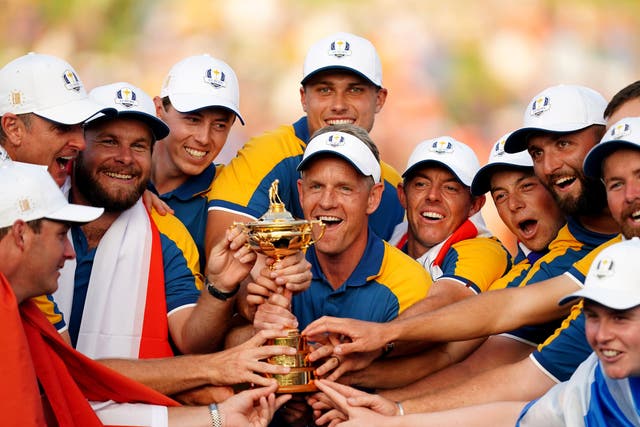 Captain Luke Donald and his team with the Ryder Cup (Mike Egerton/PA)