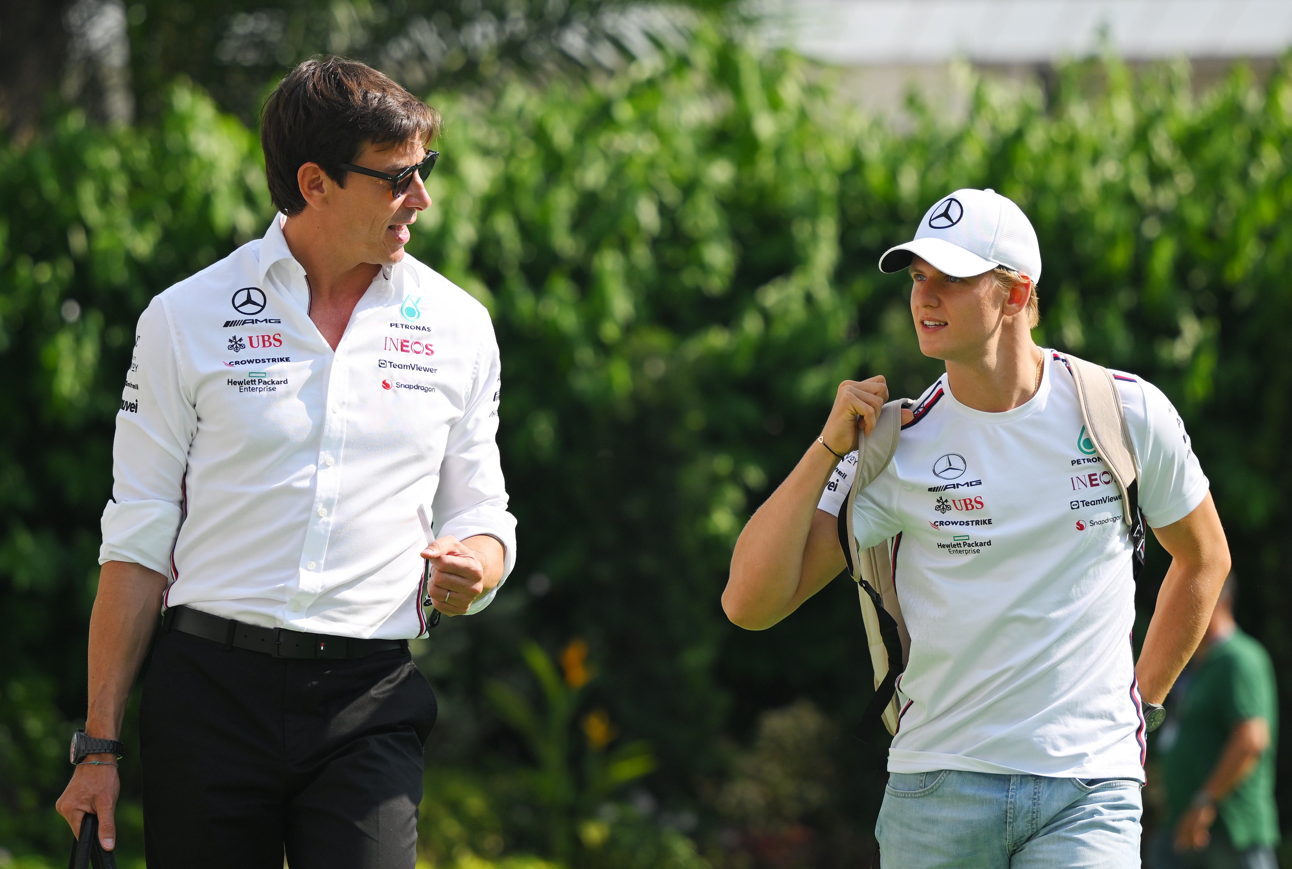 Mick Schumacher (right) has been a reserve driver at Mercedes this year