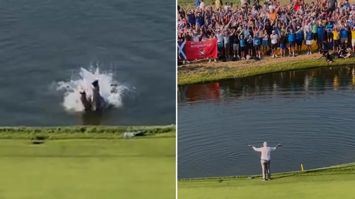 ‘Colonel Sanders’ makes splash at Ryder Cup by storming green and diving into pond