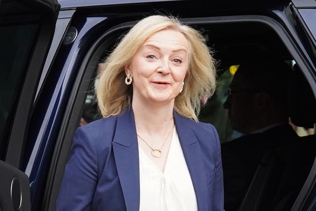 Liz Truss arrives at the Conservative Party annual conference at the Manchester Central convention complex (Stefan Rousseau/PA)