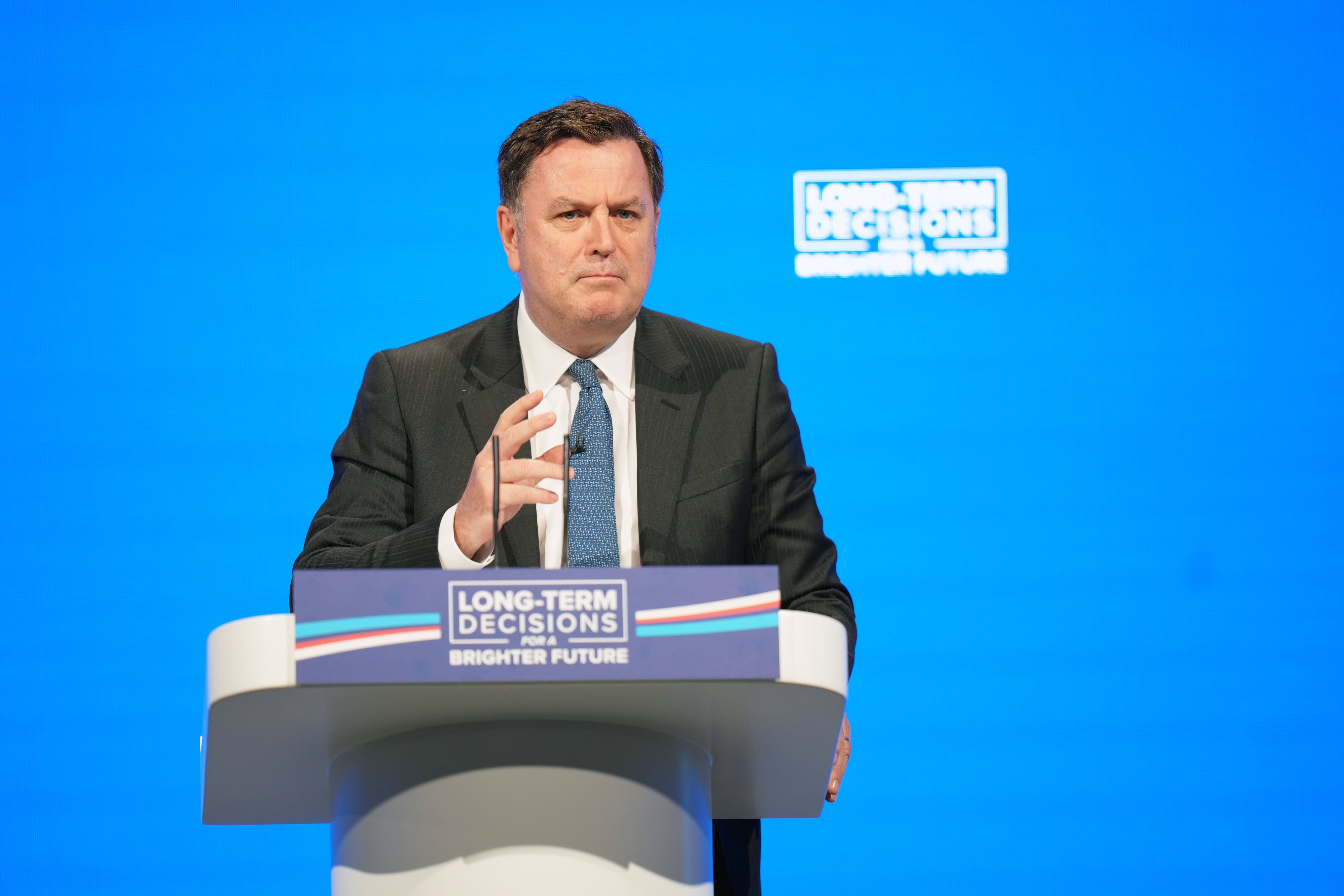 <p>The Work and Pensions Secretary was speaking at the Conservative Party conference (Danny Lawson/PA)</p>