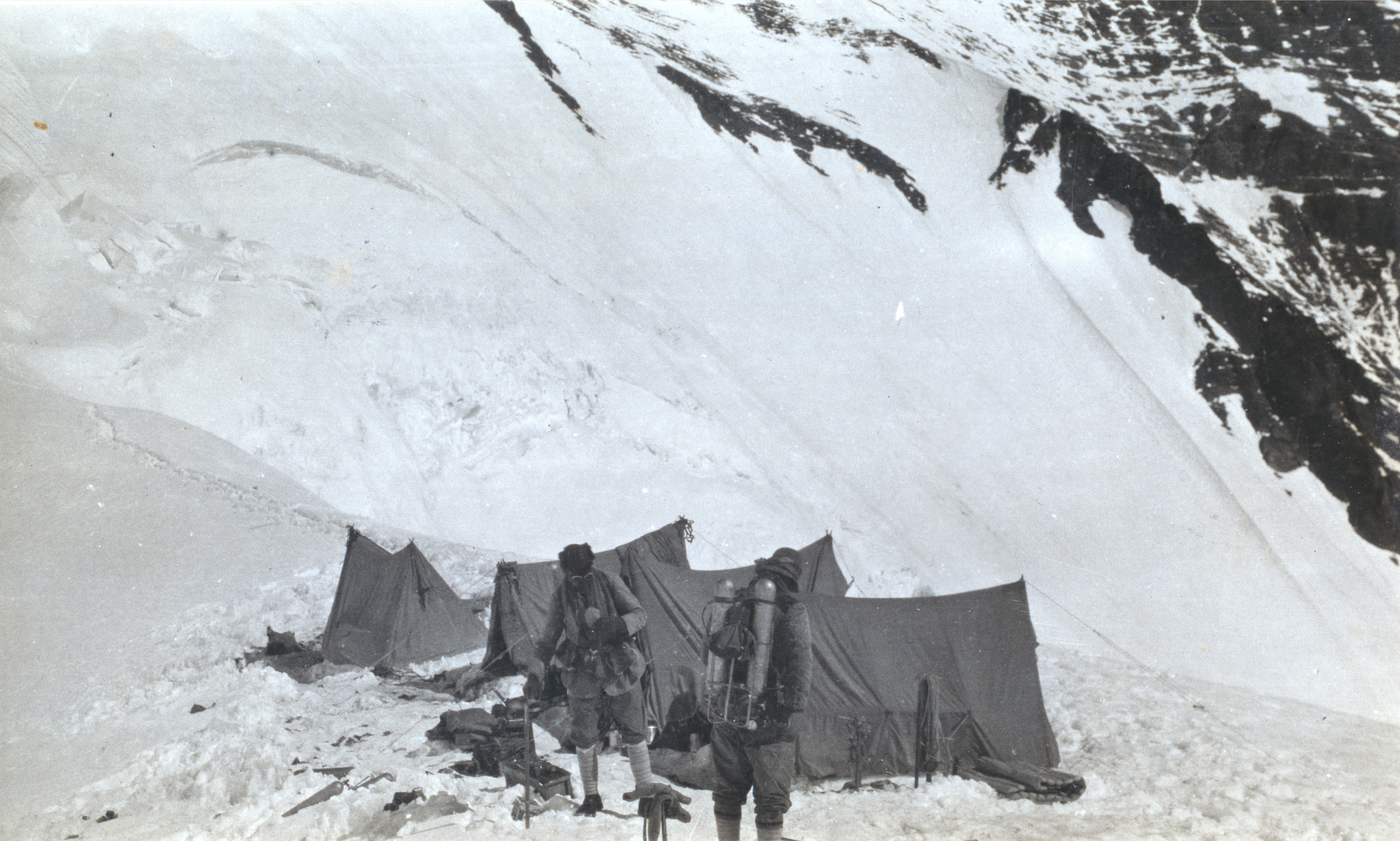 The last image taken of George Mallory (left) and Sandy Irvine leaving for the North Col of Everest, China (Tibet), June 1924