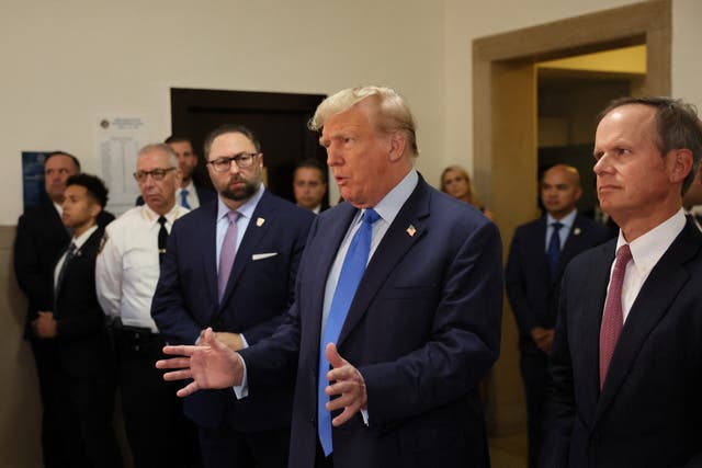 <p>Former U.S. President Donald Trump arrives at a Manhattan courthouse, for the trial of himself, his adult sons, the Trump Organization and others in a civil fraud case brought by state Attorney General Letitia James, in New York City, U.S., October 2, 2023</p>