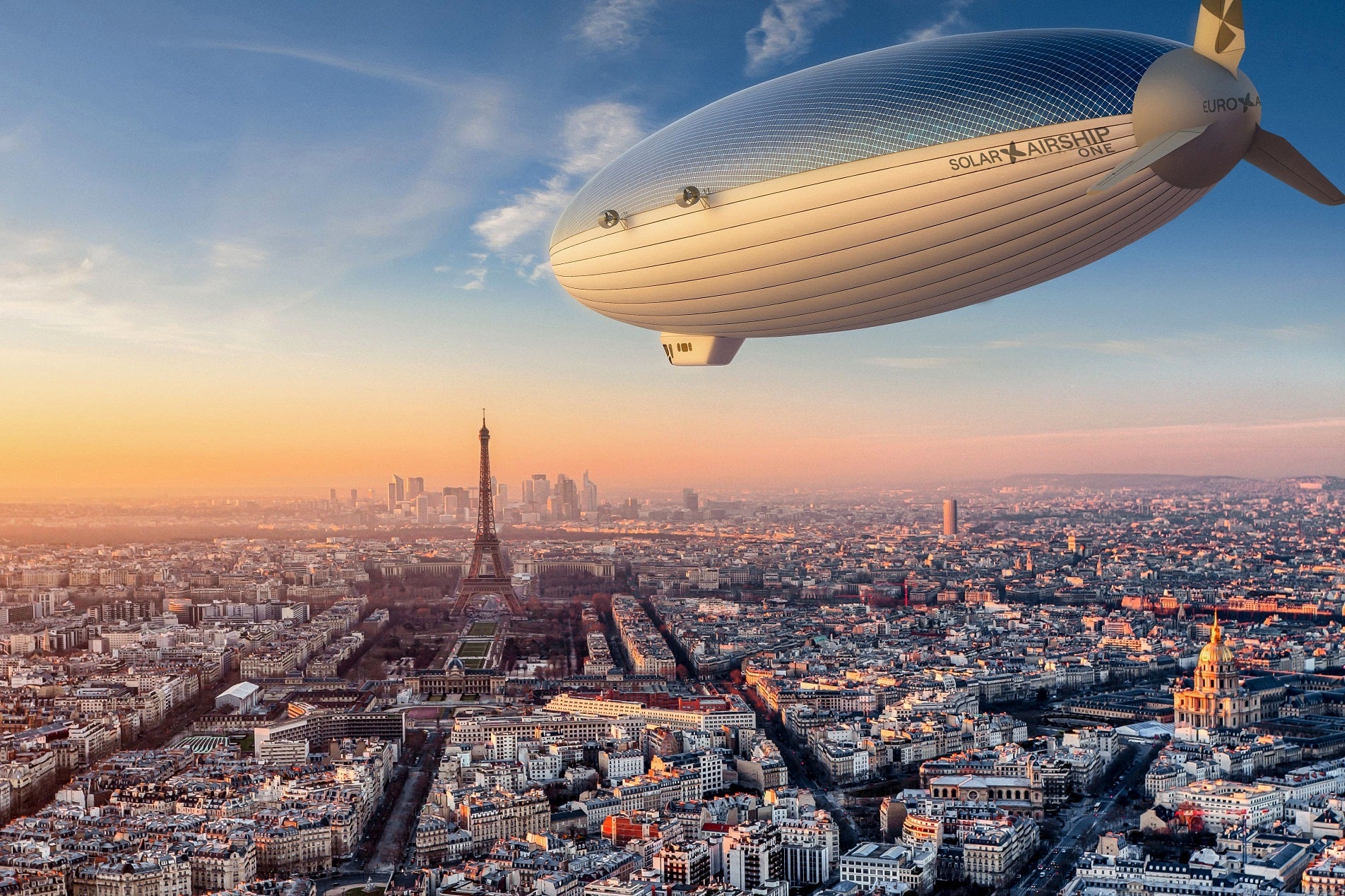 The Solar Airship One is a rigid airship powered by solar energy and hydrogen