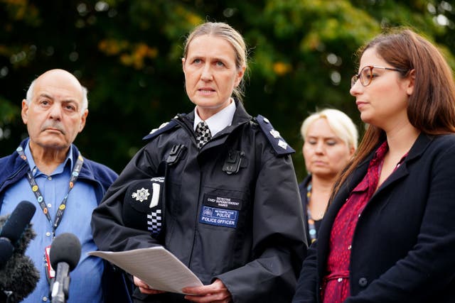 Chief Superintendent Caroline Haines (middle) gave a statement at the scene on Monday (Victoria Jones/PA)