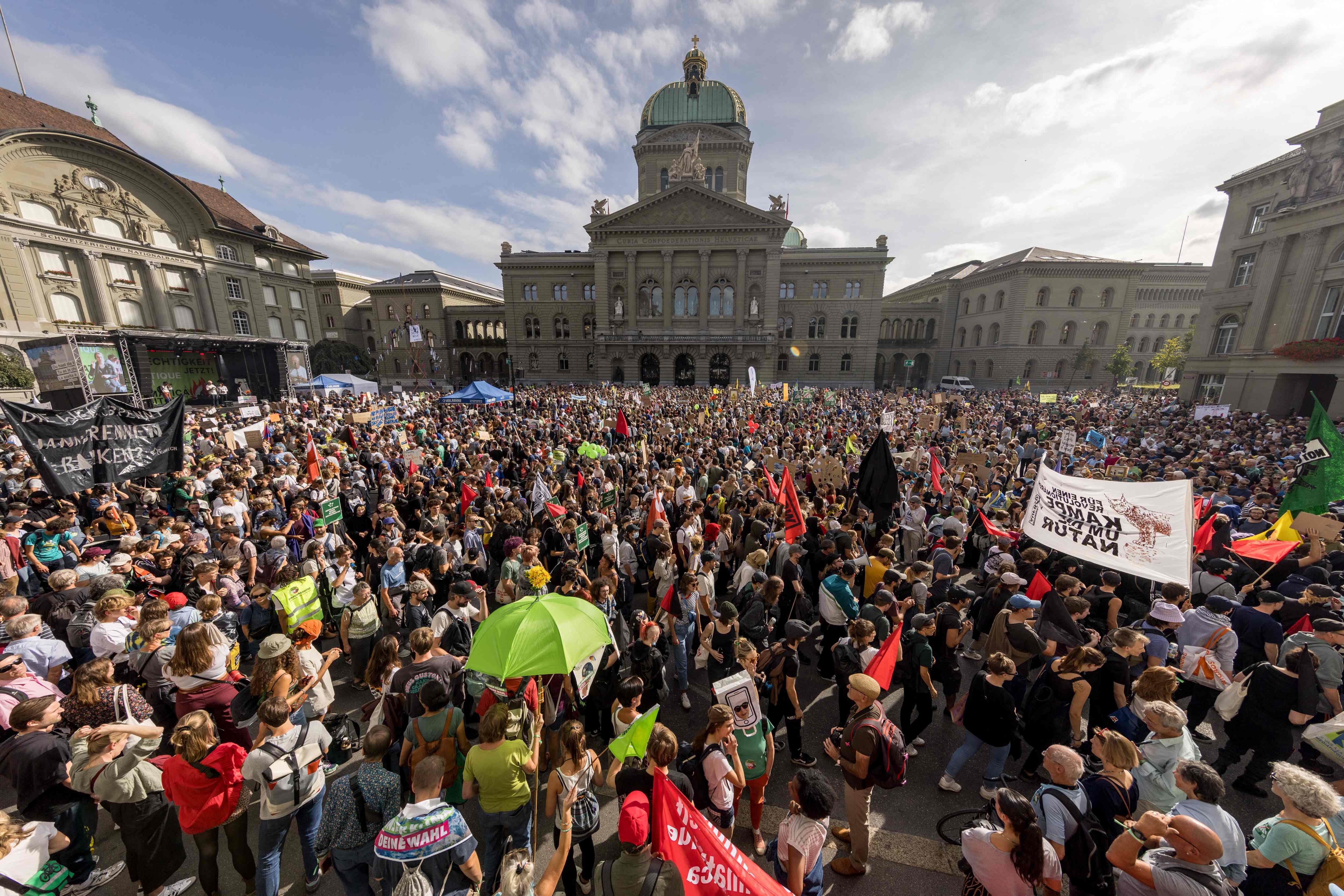 Demonstrators during a national protest for climate justice in Bern, Switzerland, on September 30, 2023