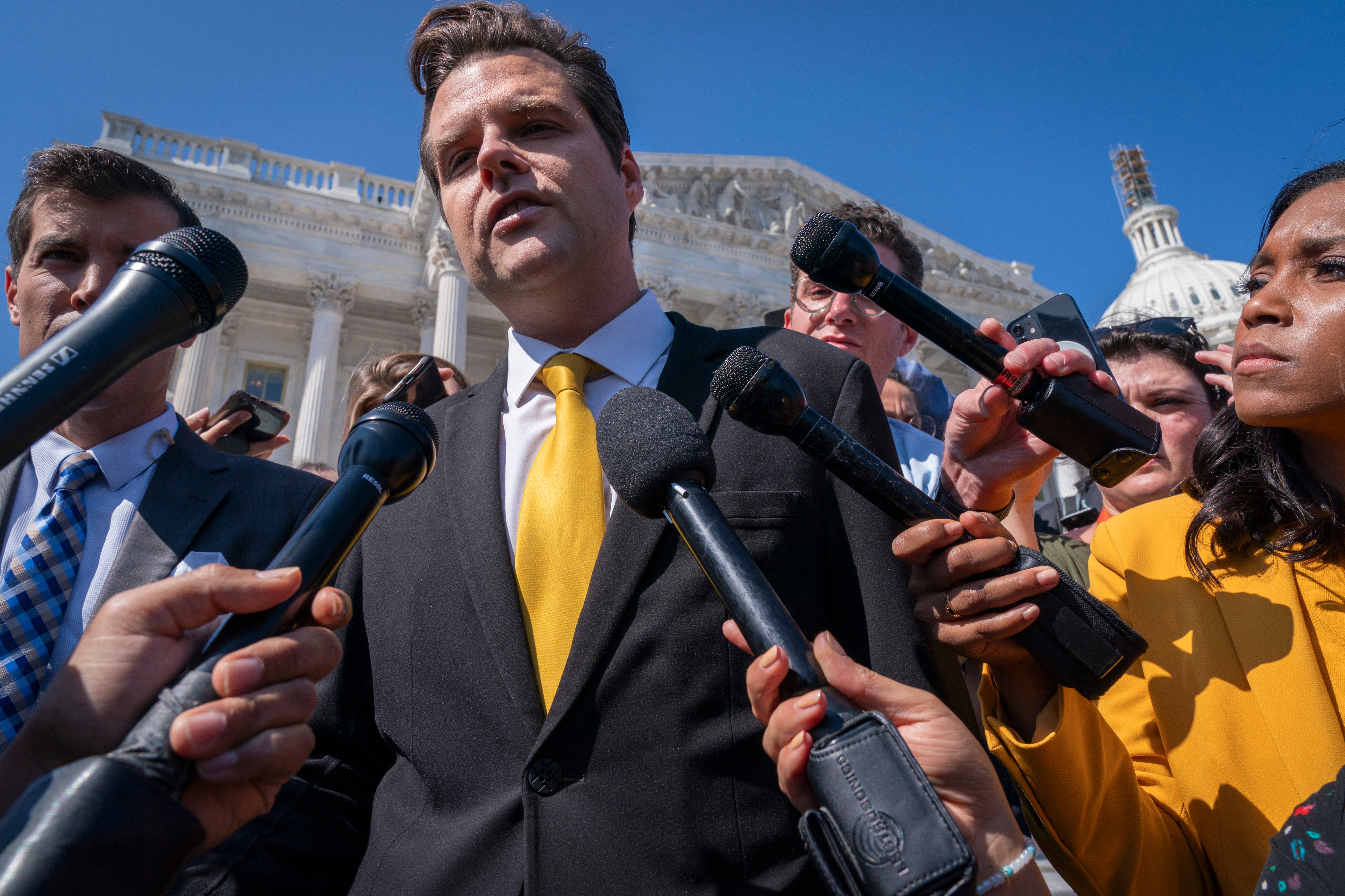 Matt Gaetz outside the US Capitol after filing motion to vacate