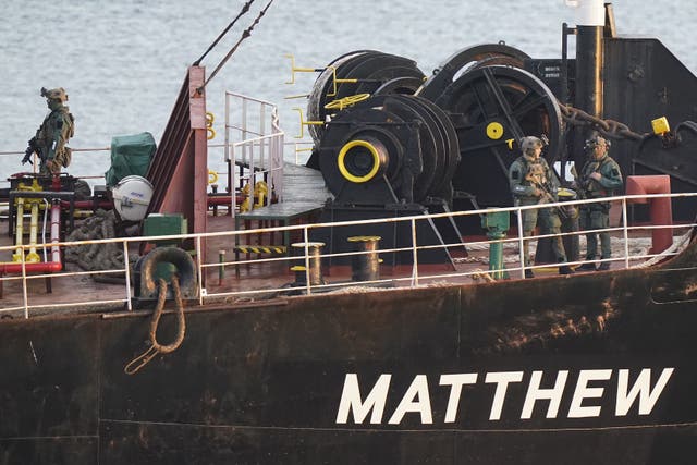 Military personnel boarded the cargo vessel named MV Matthew (Niall Carson/PA)