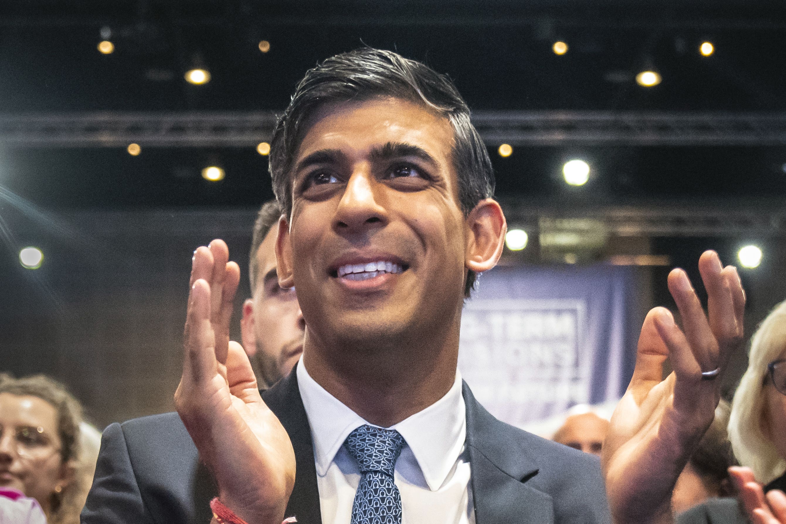 <p>Rishi Sunak during the Conservative conference, for which the slogan is ‘long-term decisions for a brighter future’</p>
