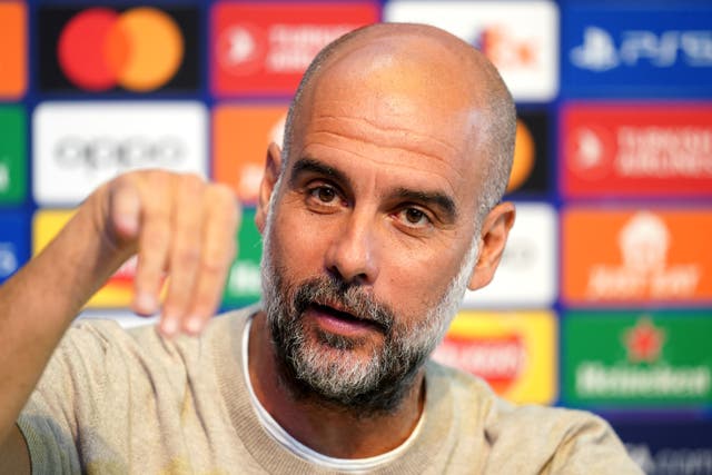 Pep Guardiola took part in a remote press conference after Manchester City’s flight was delayed (Martin Rickett/PA)