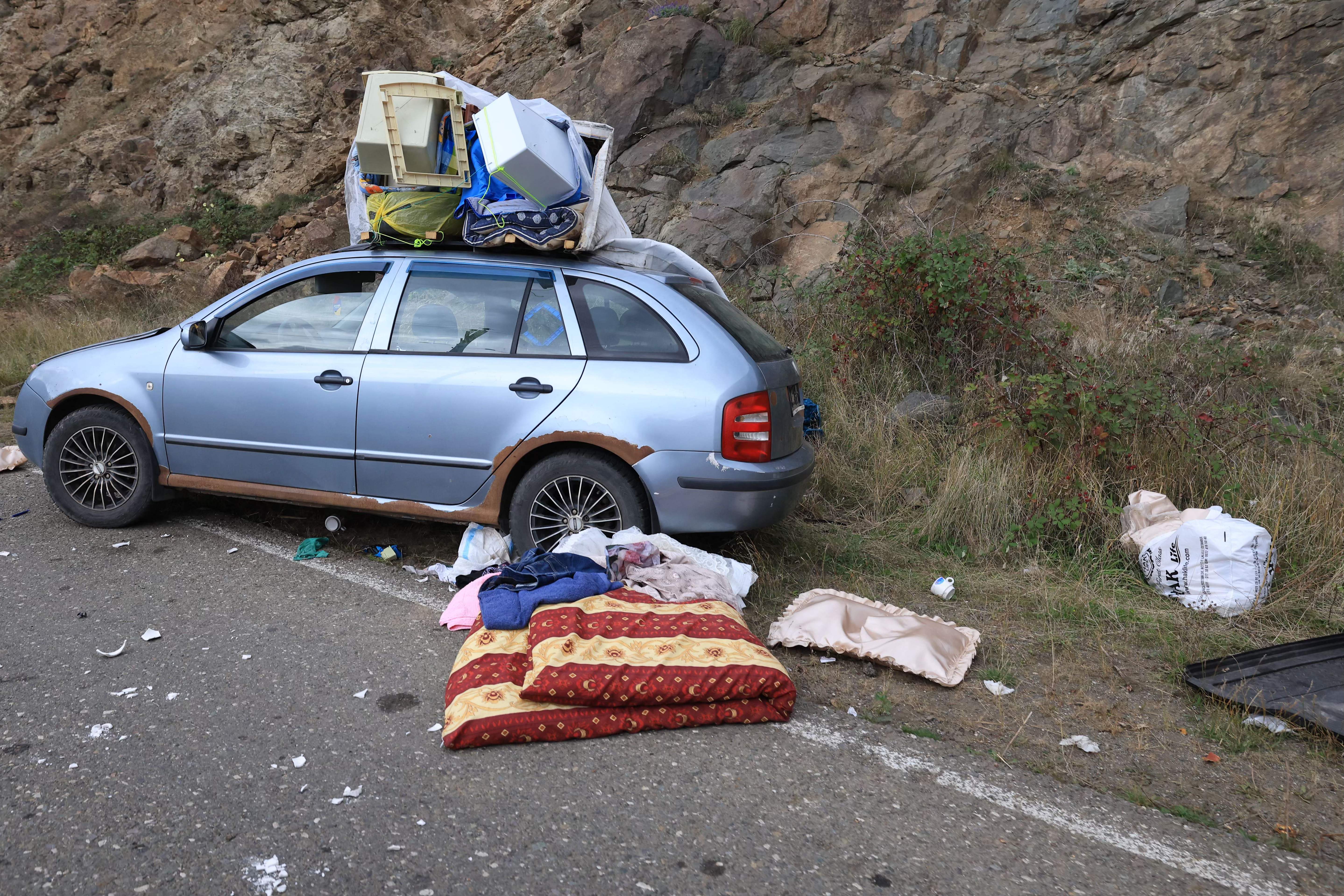 <p>An abandoned car left by fleeing Armenians in Nagorno-Karabakh</p>
