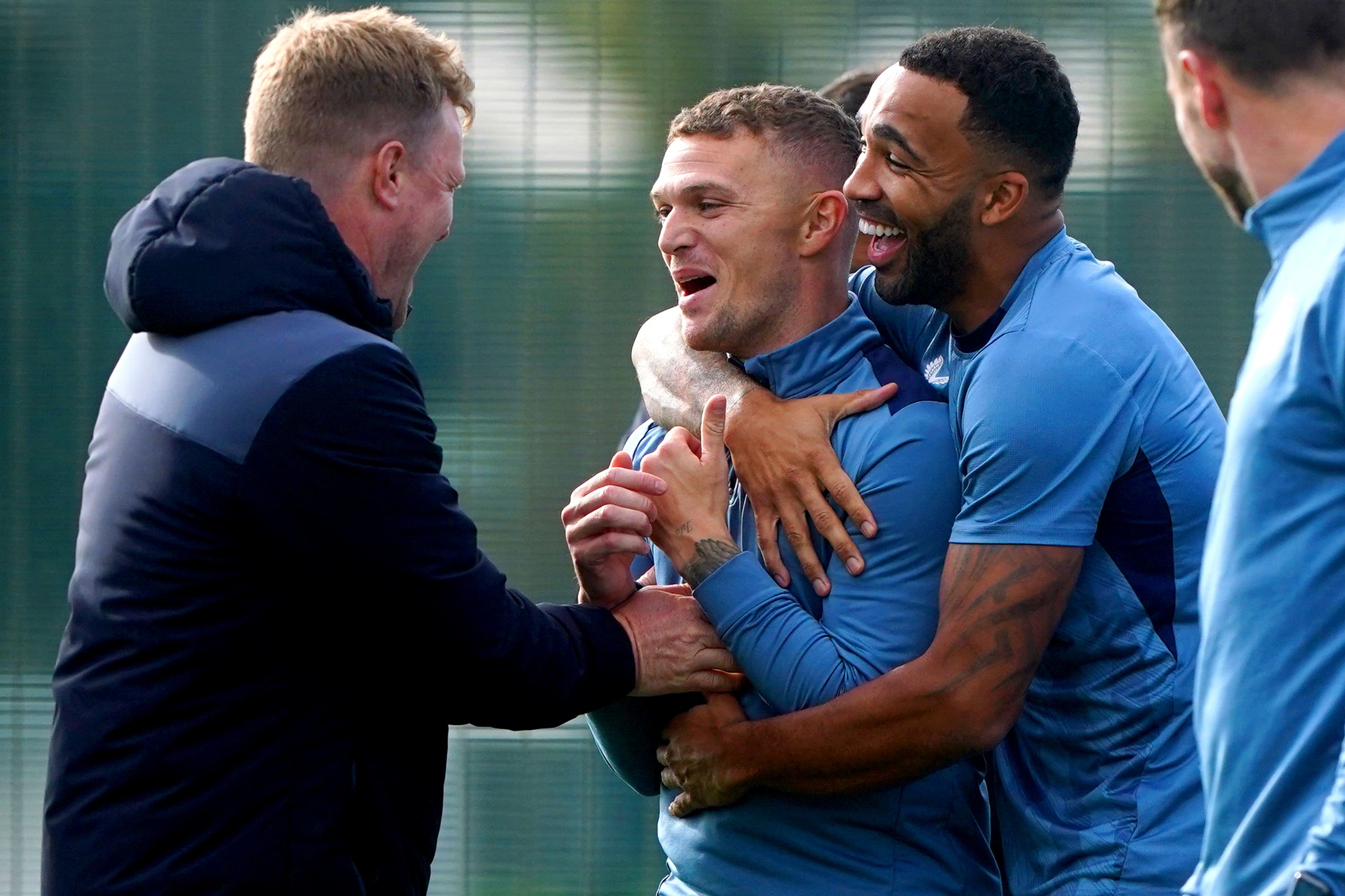 Newcastle’s Kieran Trippier (centre) is relishing his Champions League showdown with Kylian Mbappe (Owen Humphreys/PA)