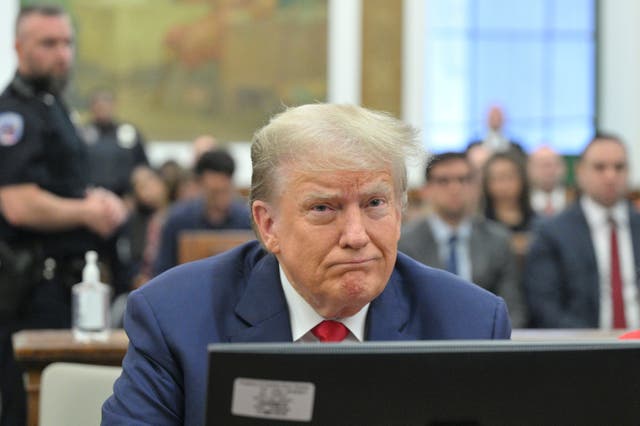 <p>Former President Donald Trump appears in court during his civil fraud trial in New York Supreme Court on Tuesday 3 October 2023 in New York</p>