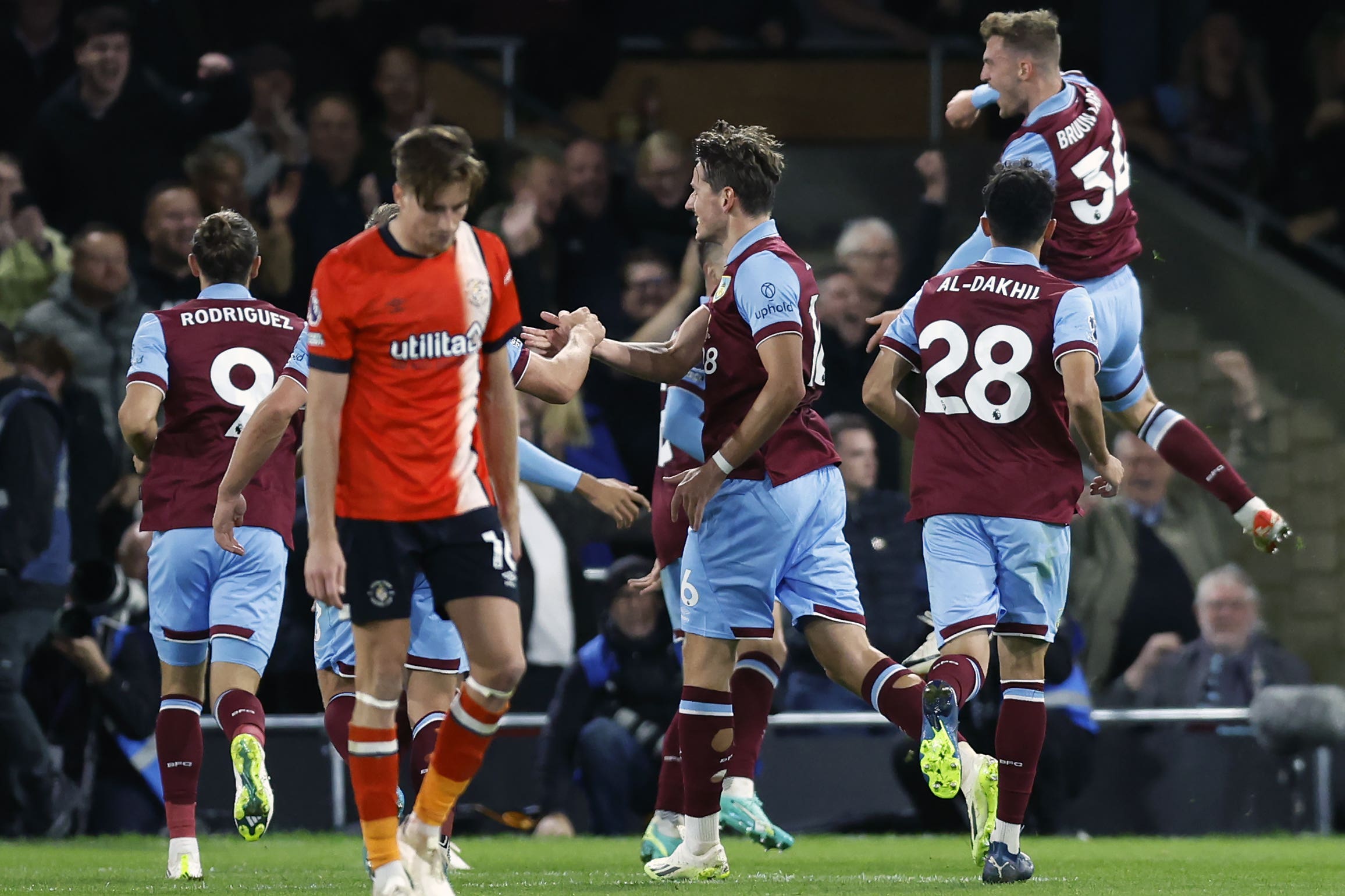 Jacob Bruun Larsen celebrates scoring Burnley’s winner (Nigel French/PA)