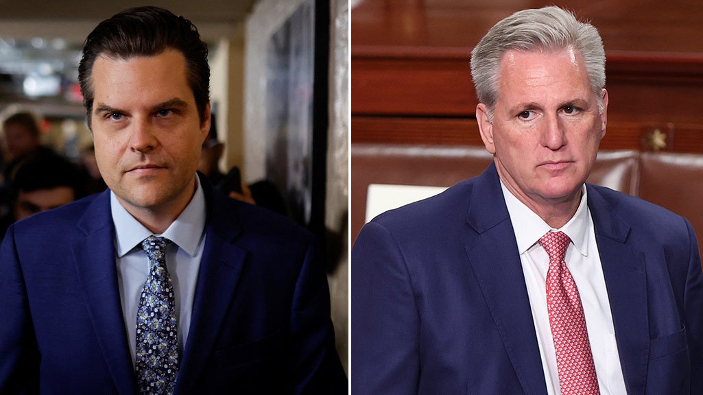 Congressman Matt Gaetz, left, and Congressman Kevin McCarthy, right
