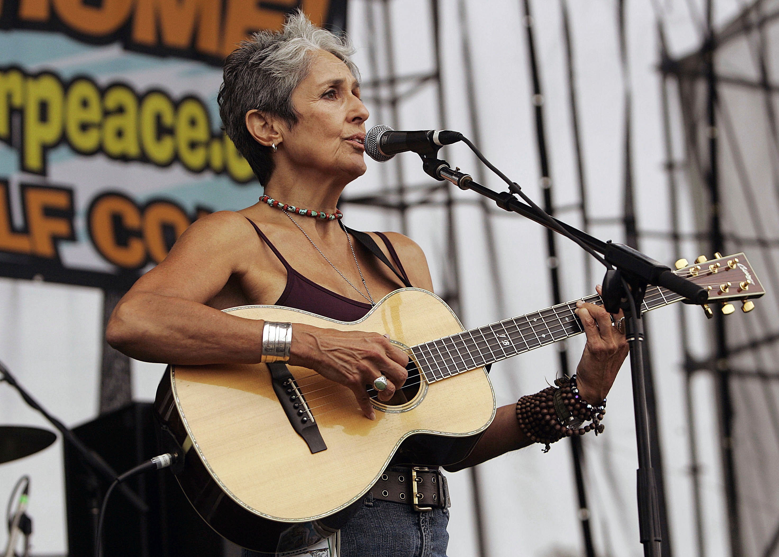 Joan Baez performs on the National Mall in conjunction with anti-war demonstration in Washington on 24 September, 2005