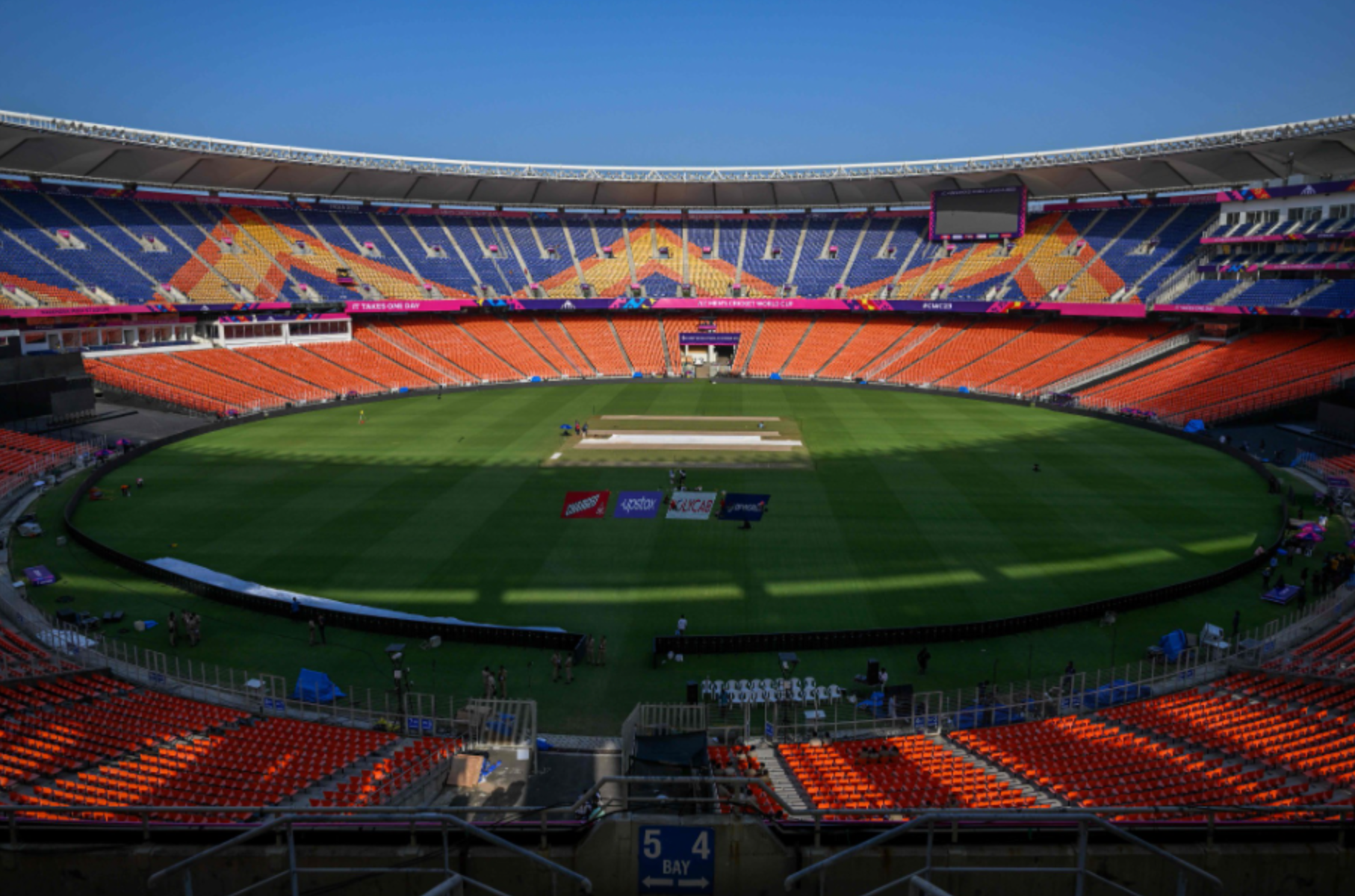 A view of the Narendra Modi Stadium ahead of the 2023 ICC men’s cricket World Cup in Ahmedabad, India