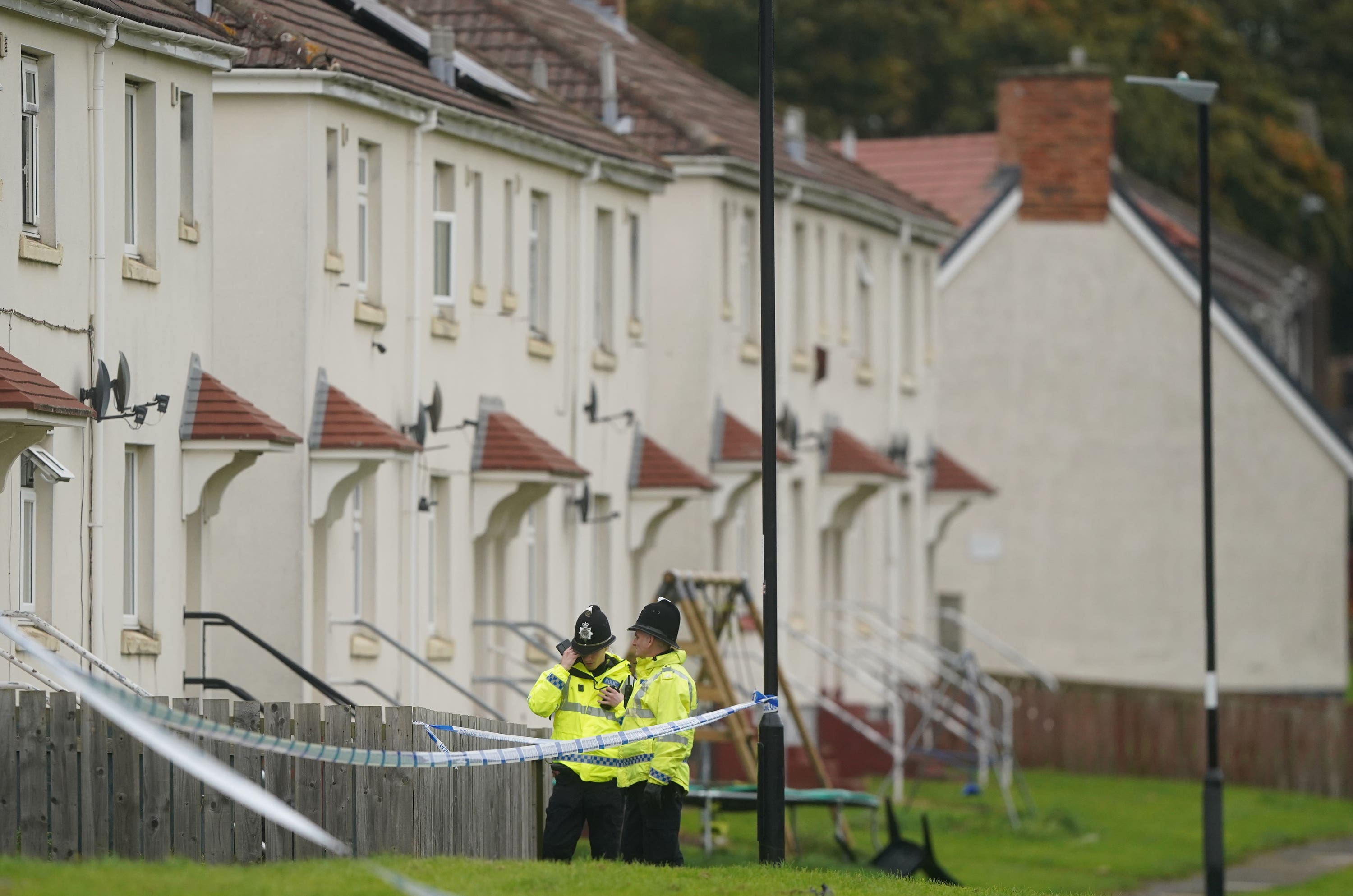 A police cordon remains in place on Maple Terrace in Shiney Row near Sunderland