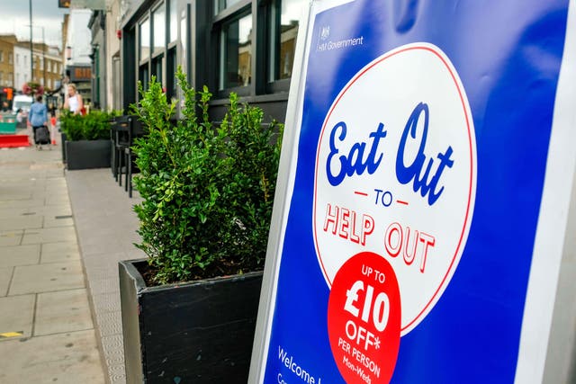 A sign promoting an extension of the Eat Out to Help Out food discount scheme during the pandemic (Alamy/PA)