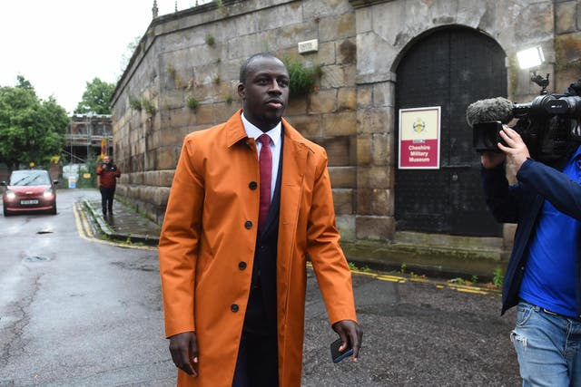 Footballer Benjamin Mendy leaving Chester Crown Court earlier this year (Peter Powell/PA)