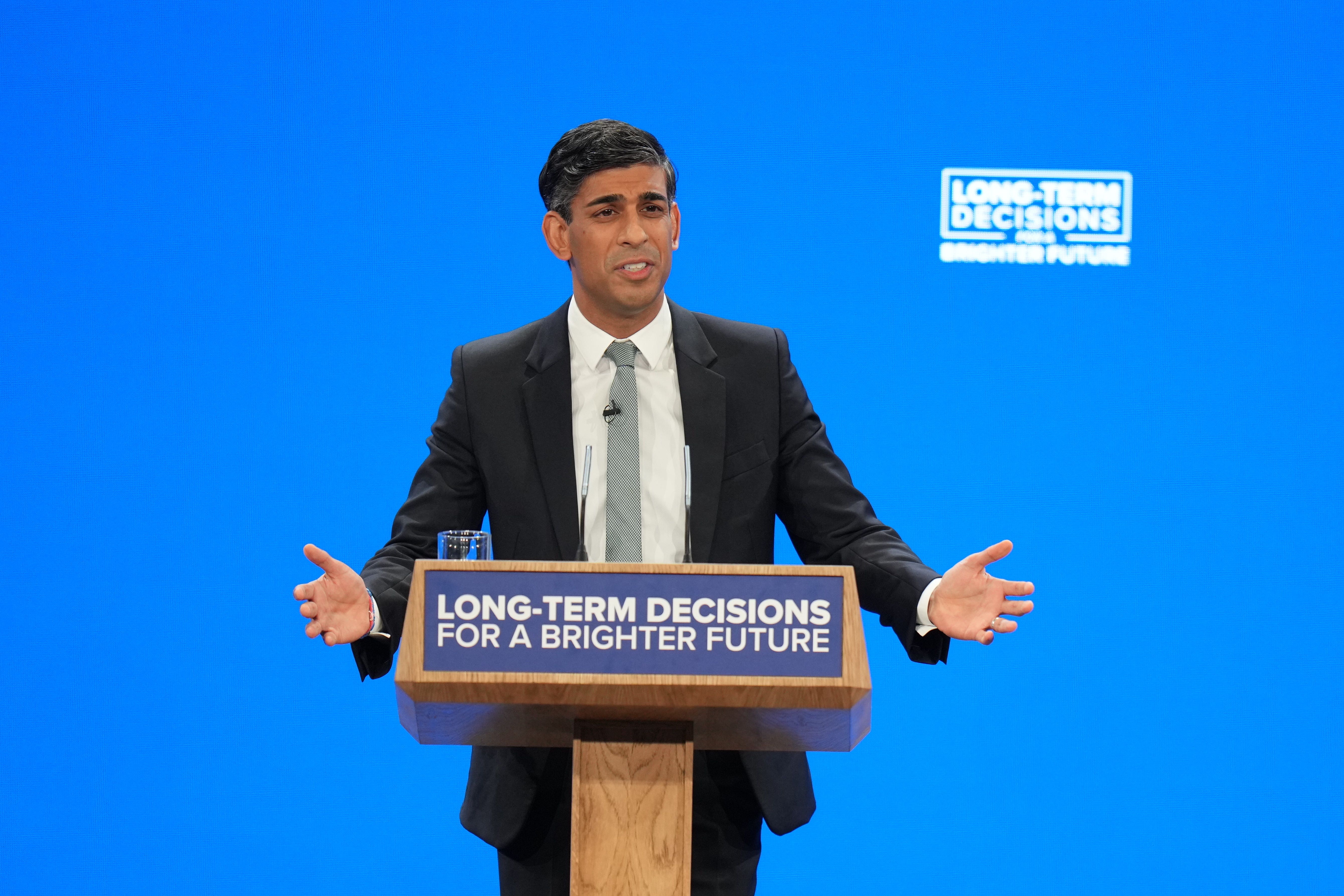 Prime Minister Rishi Sunak delivering his conference speech (Danny Lawson/PA)