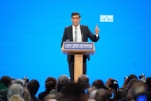 <p>Rishi Sunak used part of his conference speech to weigh in on debates about sex education and transgender rights (Danny Lawson/PA)</p>