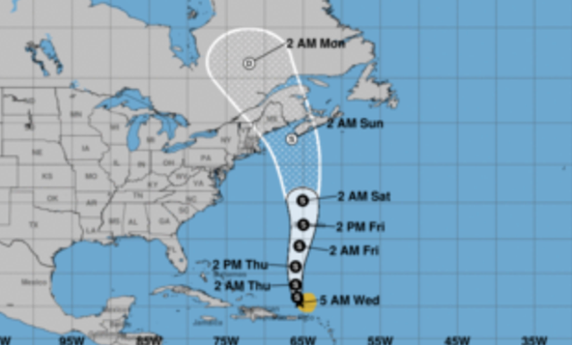 <p>The current path of Tropical Storm Philippe</p>