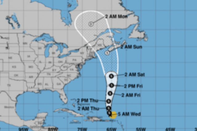 <p>The current path of Tropical Storm Philippe</p>