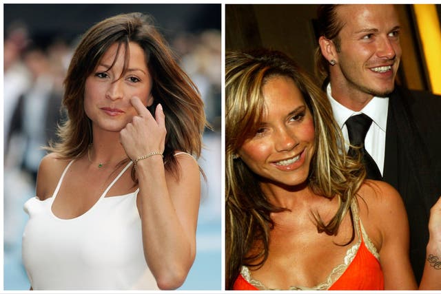 <p>Left: Rebecca Loos pictured in 2005, and Victoria and David Beckham in 2004, the year the alleged ‘affair’ scandal broke</p>