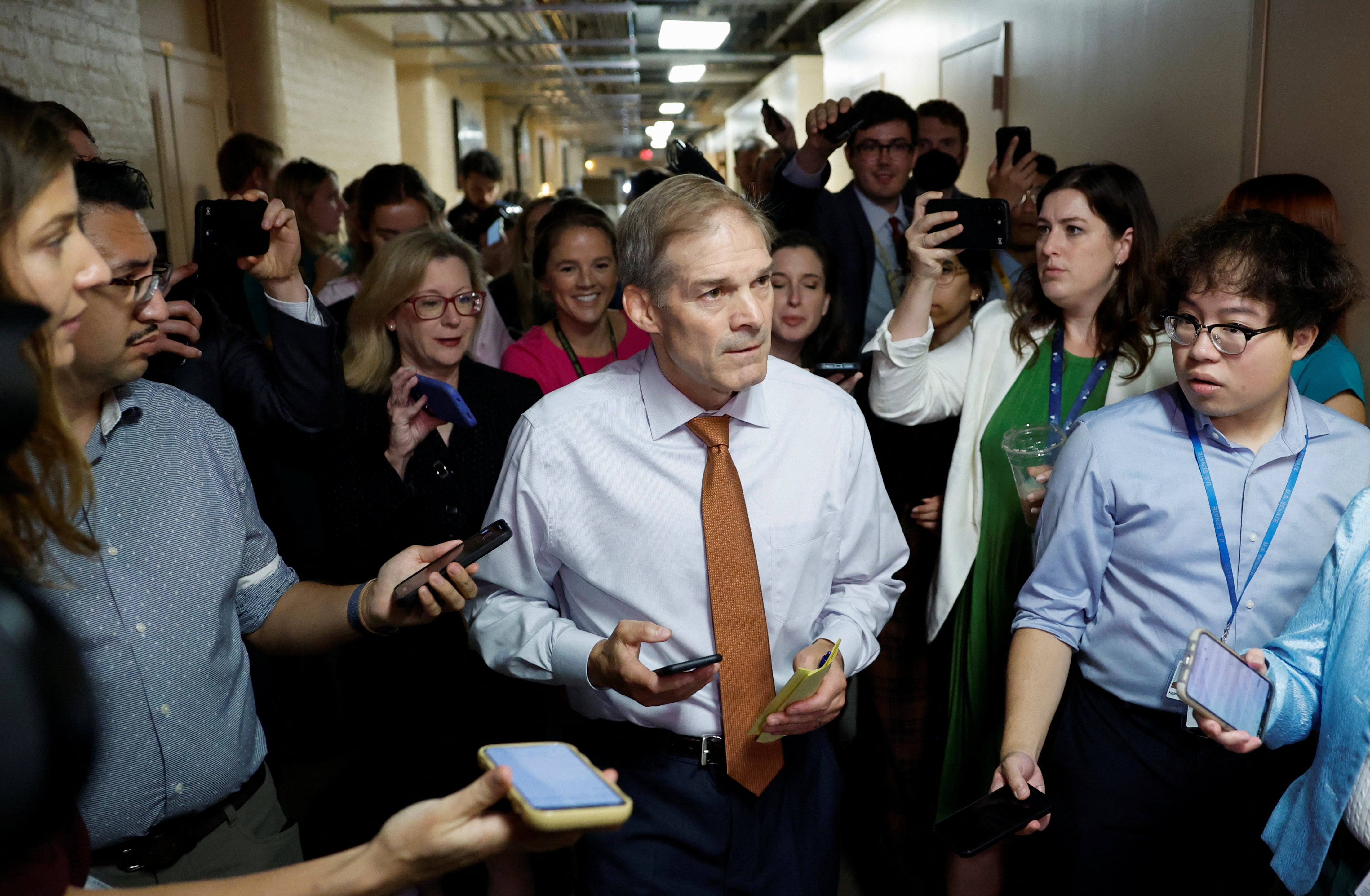 <p>House Judiciary Committee Chairman Rep. Jim Jordan, a top contender in the race to be the next speaker of the U.S. House of Representatives, arrives for a meeting with the Texas Republican House delegation the morning after Rep Kevin McCarthy was ousted from the position in vote on 4 October. </p>