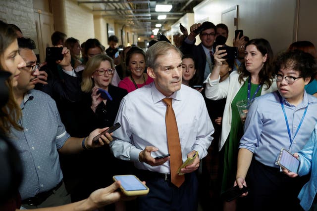 <p>House Judiciary Committee Chairman Rep. Jim Jordan, a top contender in the race to be the next speaker of the U.S. House of Representatives, arrives for a meeting with the Texas Republican House delegation the morning after Rep Kevin McCarthy was ousted from the position in vote on 4 October. </p>