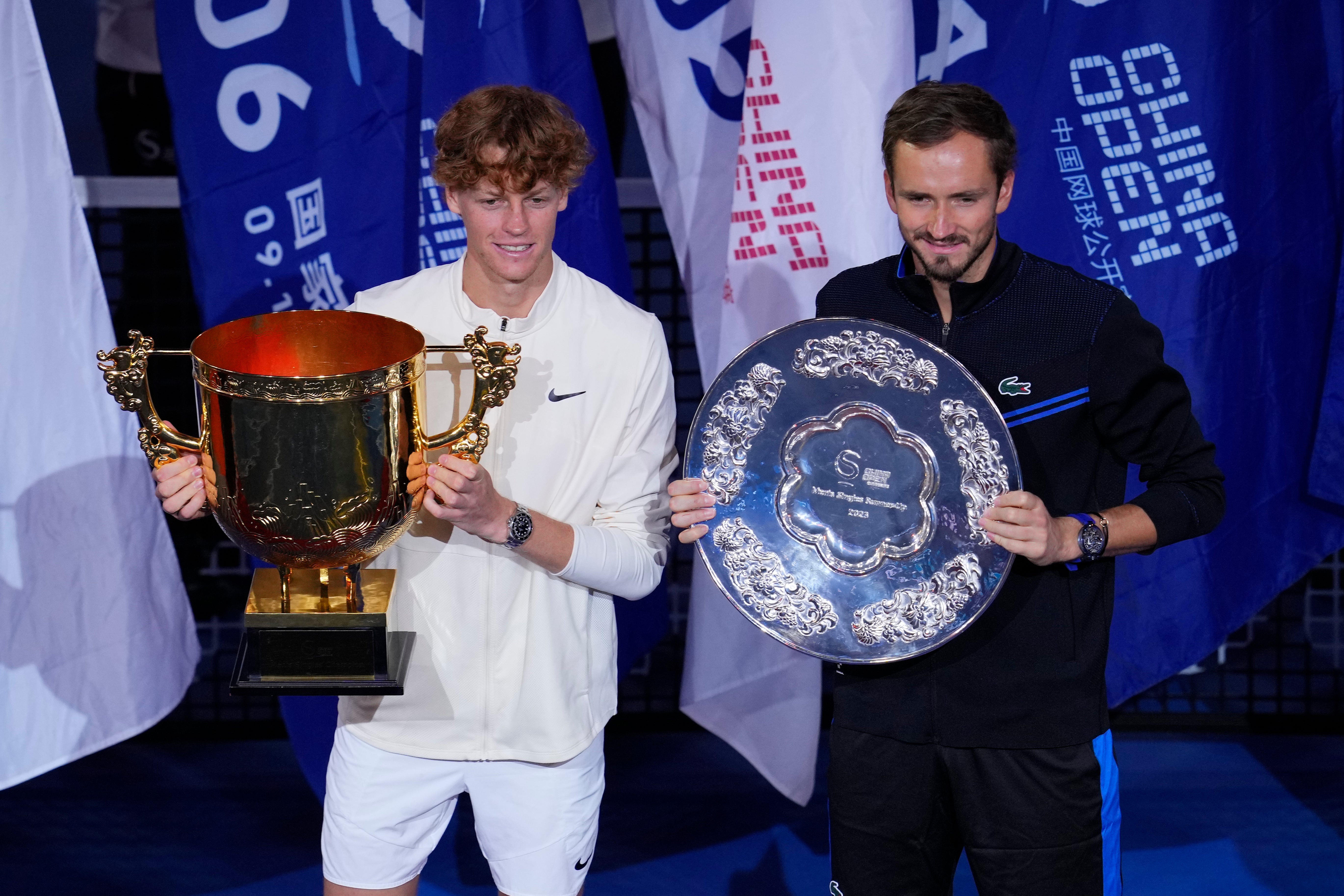 <p>Sinner with the trophy after beating Medvedev in the final  </p>