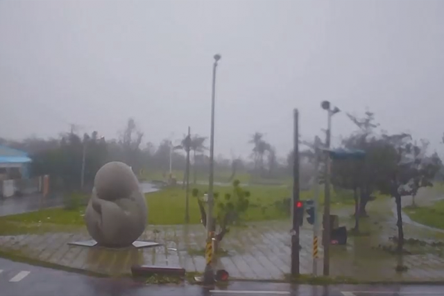 <p>Heavy rain and strong winds batter Taiwan’s Pingtung as Typhoon Koinu set to make landfall.</p>