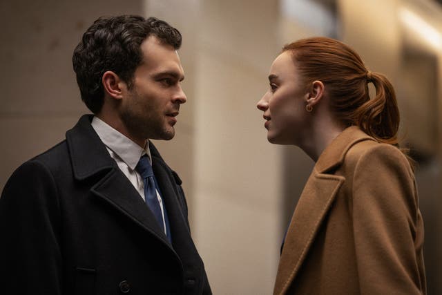 <p>Toxic couple: Alden Ehrenreich and Phoebe Dynevor in Chloe Domont’s workplace thriller ‘Fair Play’ </p>
