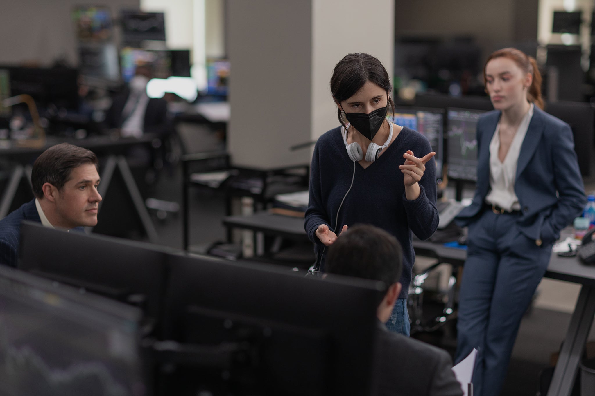 Behind the scenes: Chloe Domont directs Rich Sommer and Phoebe Dynevor on the set of ‘Fair Play’