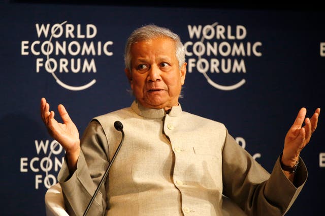 <p>File: Nobel Peace Laureate Muhammad Yunus, Chairman of the Yunus Centre, speaks during a debate at the World Economic Forum in Davos </p>