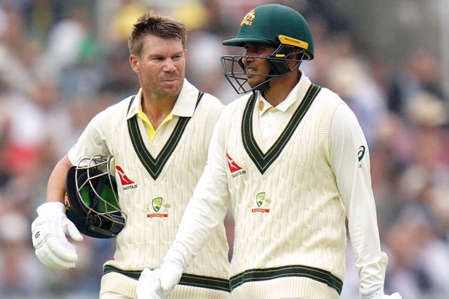 David Warner (left) and Usman Khawaja clashed with members at Lord’s in July (Adam Davy/PA)