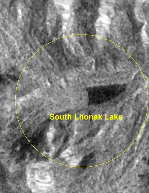 A satellite image shows the South Lhonak Lake reduced drastically when compared with 17 September 2023, after it burst causing floods in Sikkim region