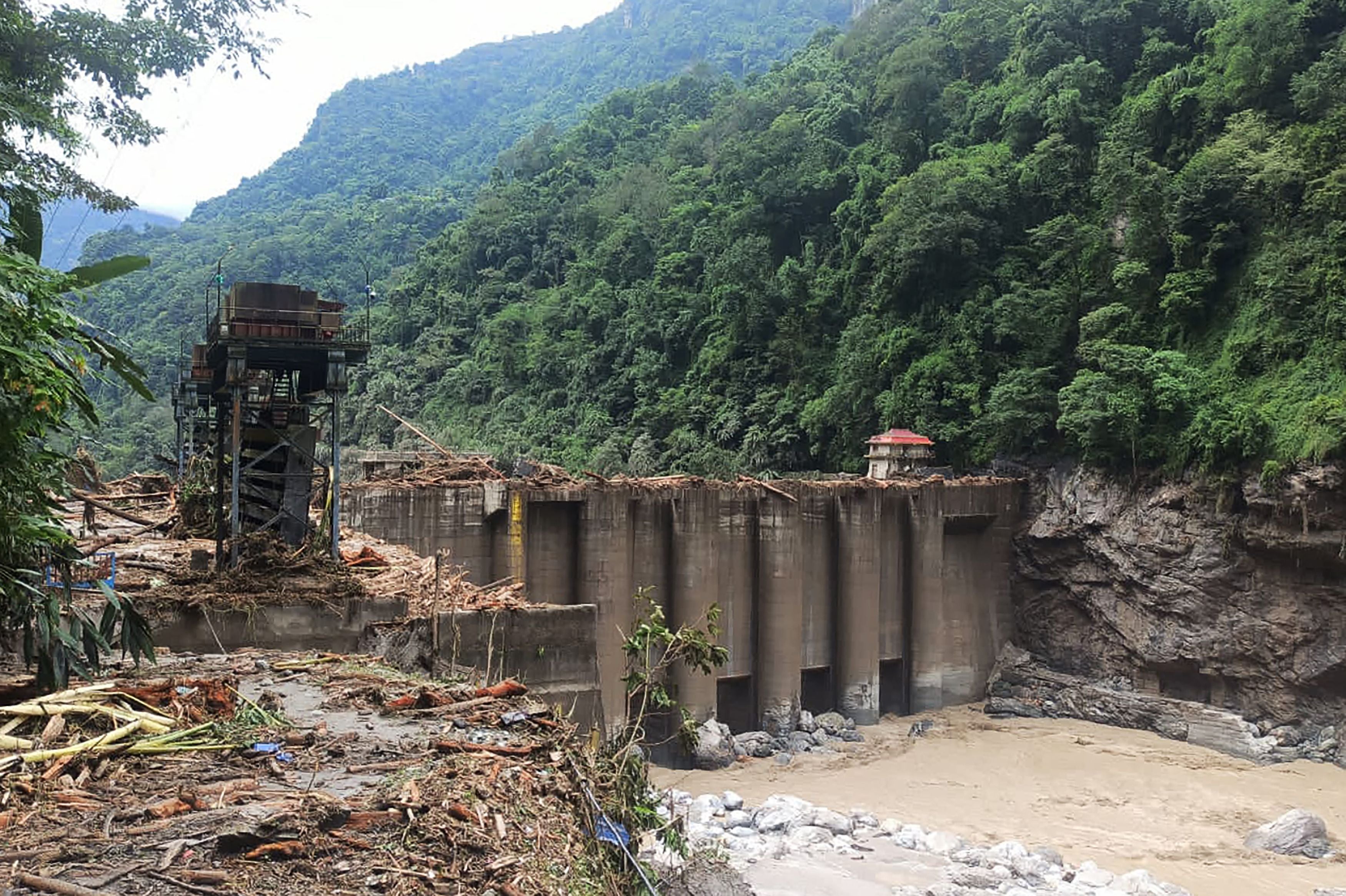 A general view shows the damaged Teesta V power plant along the Teesta river, some 6km from Singtam in India’s Sikkim state on 5 October 2023