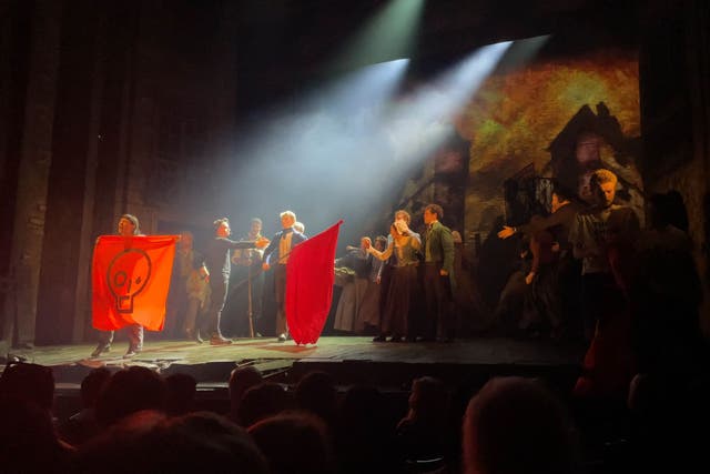 Just Stop Oil of activists disrupting a performance of Les Miserables at the Sondheim Theatre in London’s West End (Just Stop Oil/PA)