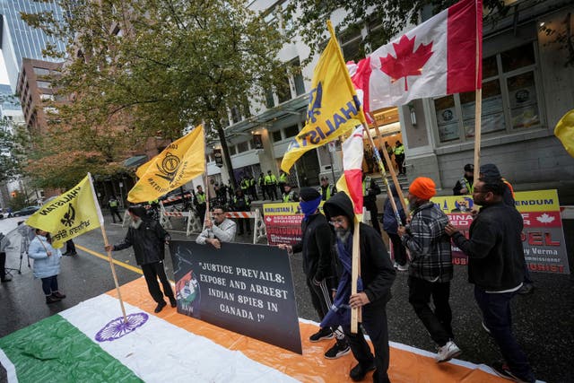 <p>File: People protest outside Indian consulate in Vancouver, British Columbia, on 25 September 2023</p>