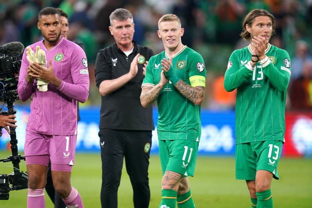 Stephen Kenny (second left) has paid tribute to James McClean (third left) following his decision to retire from international football (Niall Carson/PA)