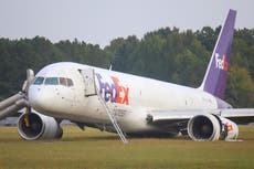FedEx plane without landing gear skids off runway, but lands safely at Tennessee airport