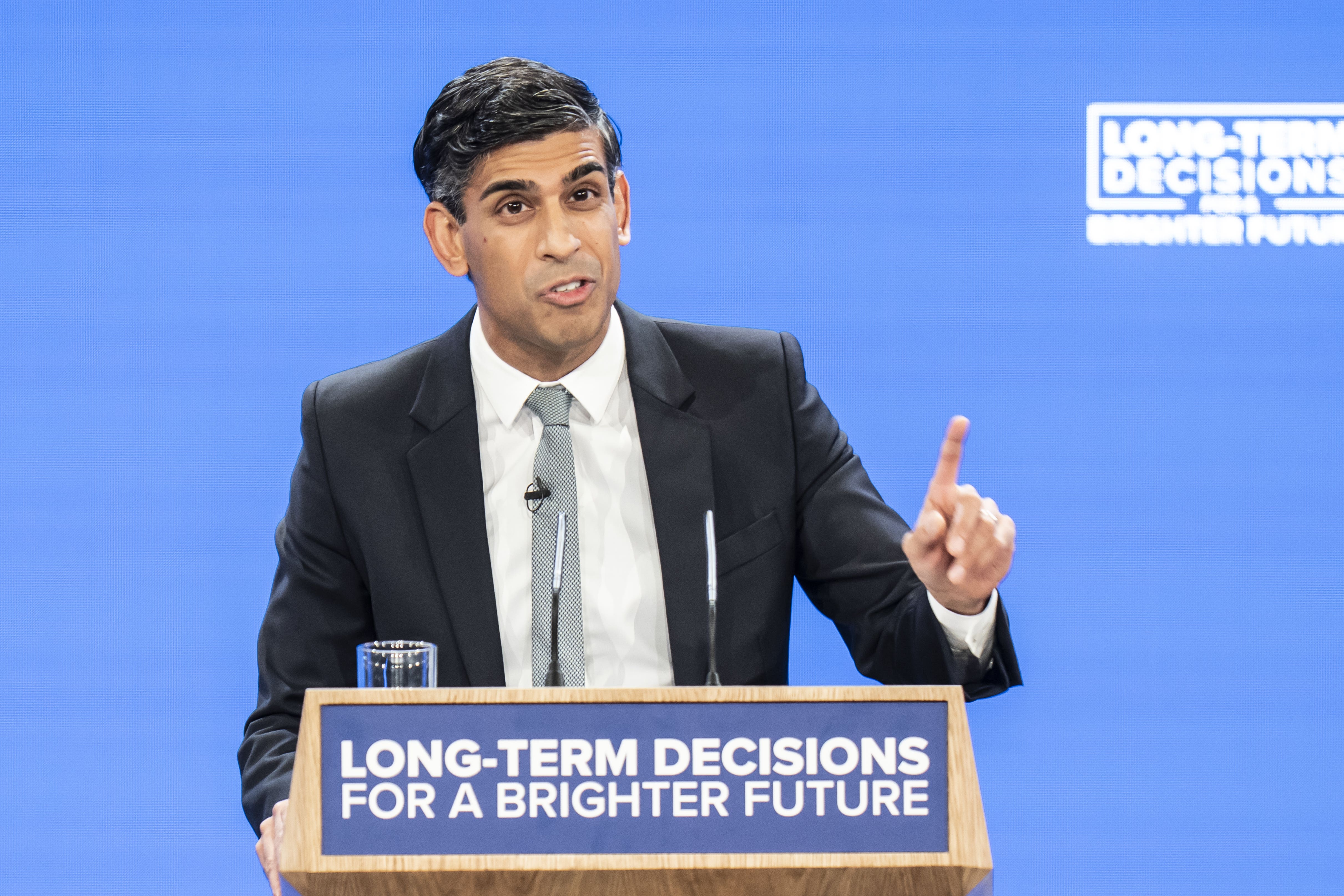 Prime minister Rishi Sunak delivers his keynote speech at the Conservative Party annual conference