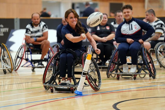 <p>Kate took part in a wheelchair rugby session during a visit to the Allam Sports Centre at the University of Hull</p>