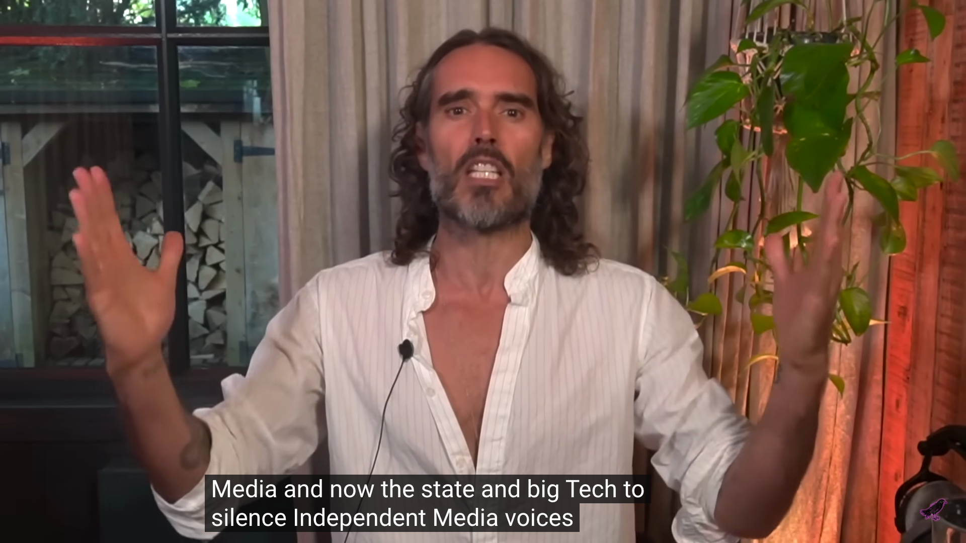 Russell Brand addresses followers in a 25 September, 2023, video broadcast on YouTube and Rumble, following a string of sexual misconduct allegations against the performer.