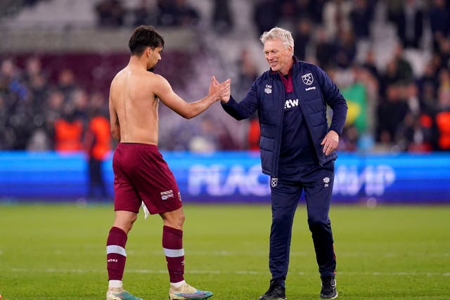 West Ham United manager David Moyes (right) acknowledged the contribution of Lucas Paqueta (PA)